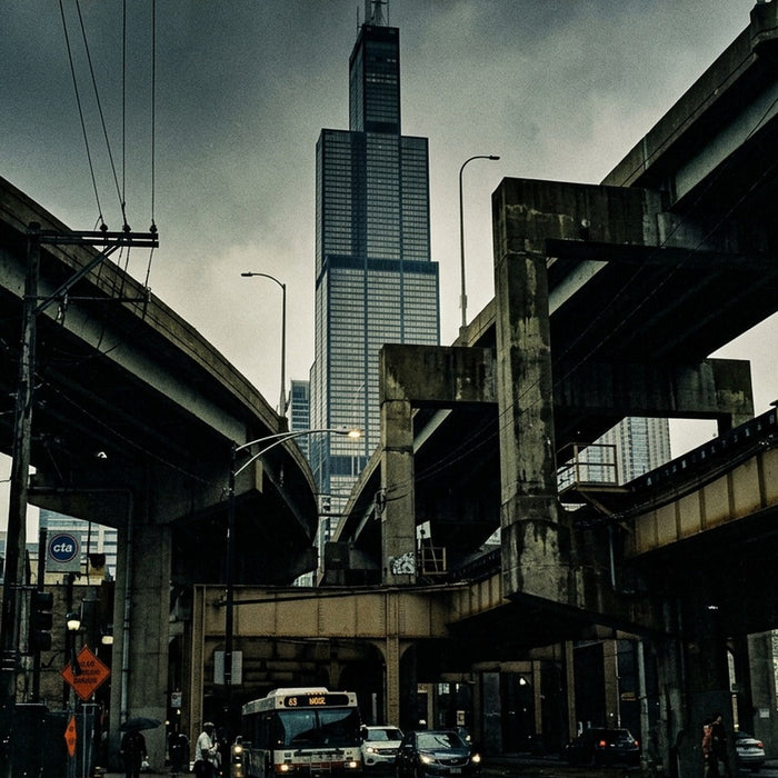 City under elevated tracks — LomoChrome Metropolis simulation by HelloPresets