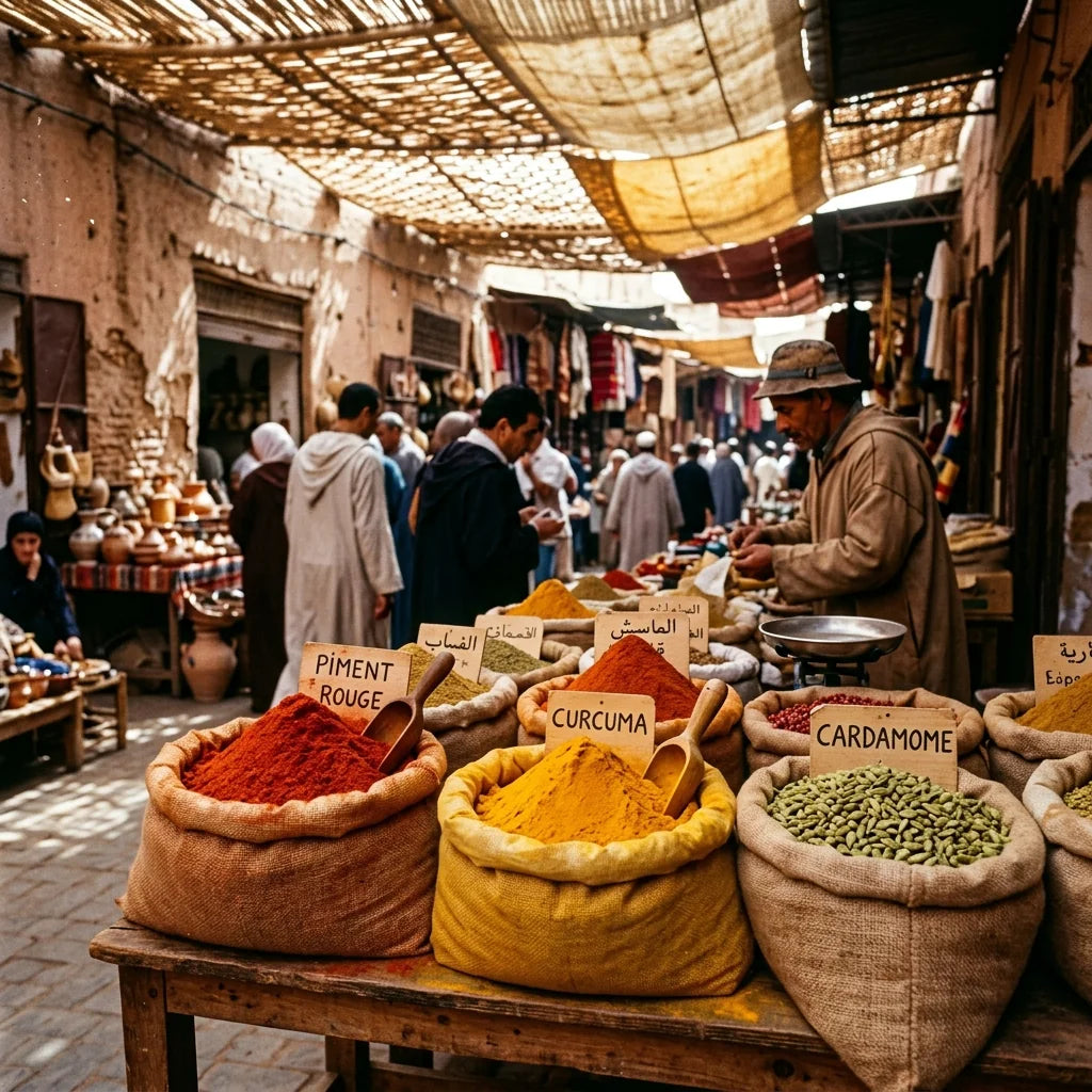 Spice market edited with the Kodachrome 64 film preset — rich reds and yellows