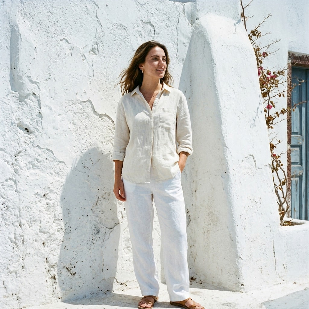 Woman against a white wall — Ektachrome E100 simulation by HelloPresets